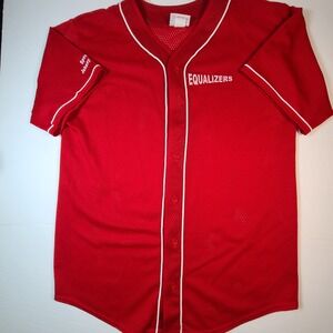 Equalizers Throwback Baseball Jersey‎ Button Up Red Mesh Sport Johnny Adult